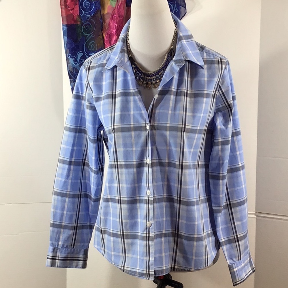Foxcroft blue plaid button up shirt 12P
